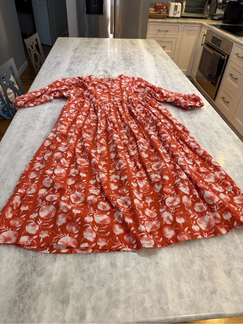Melange Orange Cotton Floral Print Midi Dress